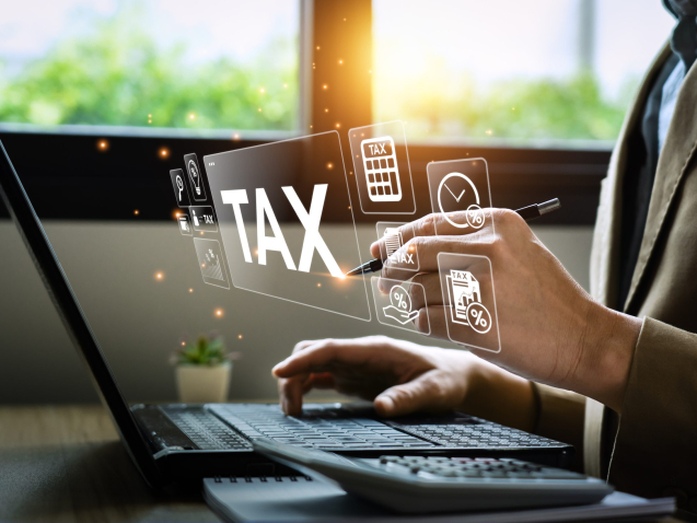 Tax deduction planning concept. Businessman calculating business balance prepare tax reduction. taxes paid by individuals and corporations such as VAT, income tax and property tax.